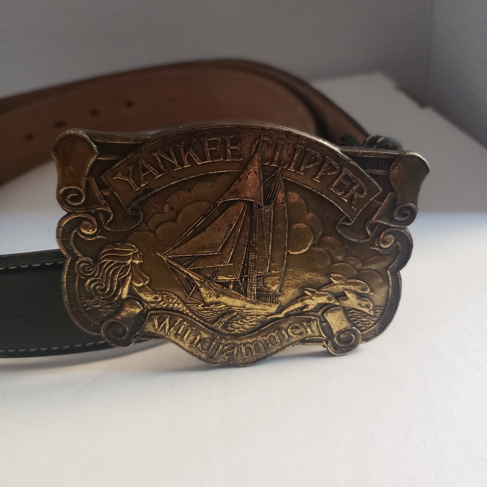 Solid Brass Belt Buckle w/Leather Belt
